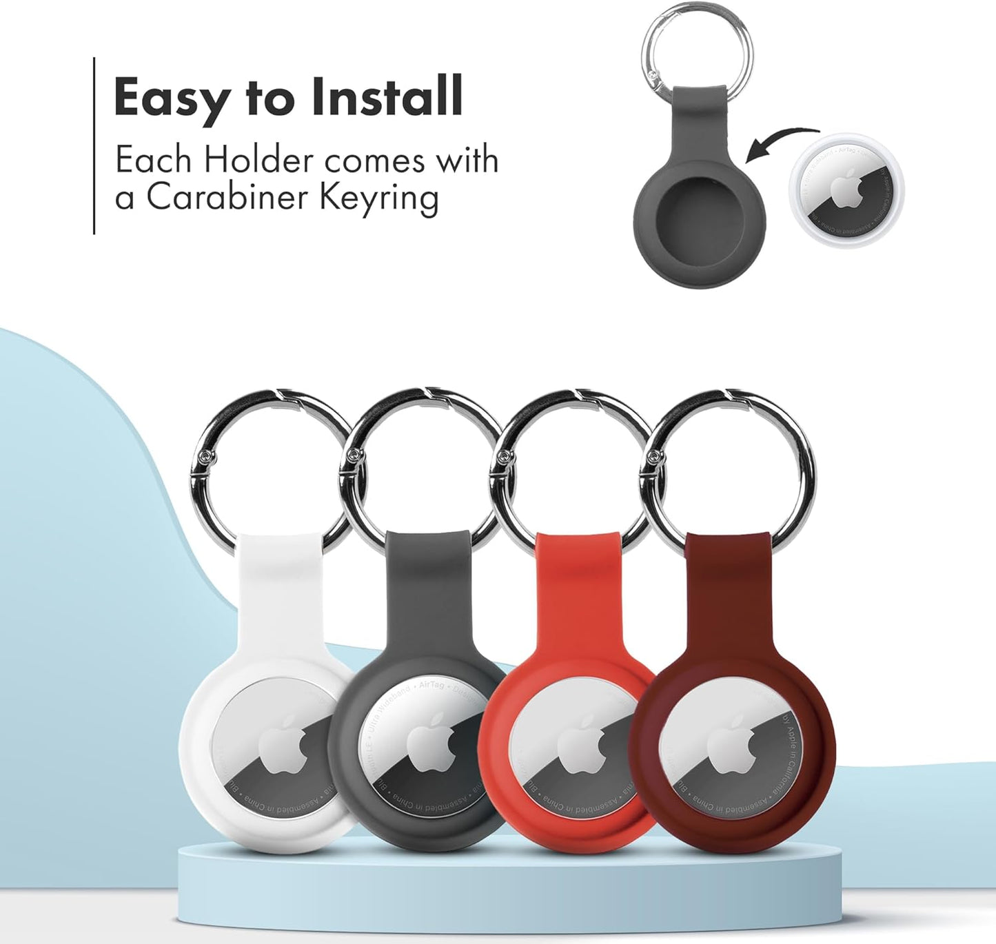 Apple AirTag 4 Pack Shockproof, Dustproof & Washable Cases, Silicon Holders with Accessories for Wallets, Luggage, Pet Collars, Key Finders (White - Gray - Orange - Maroon)