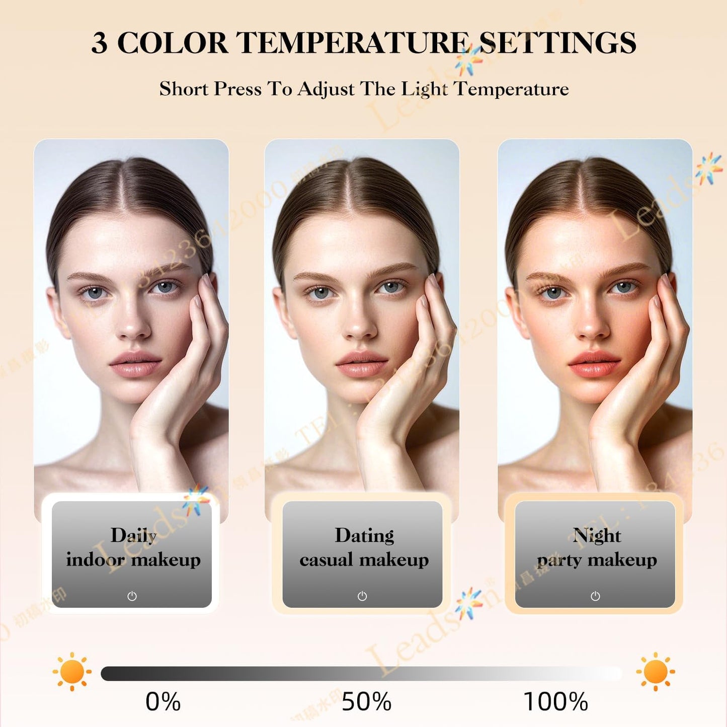 Travel Makeup Bag With LED Mirror,Makeup Travel Train Case with 3 Color Setting,Cosmetic Makeup Organizer Bag with Adjustable Dividers,Portable Make up Bag with Makeup Brush Holder Storage（Beige）