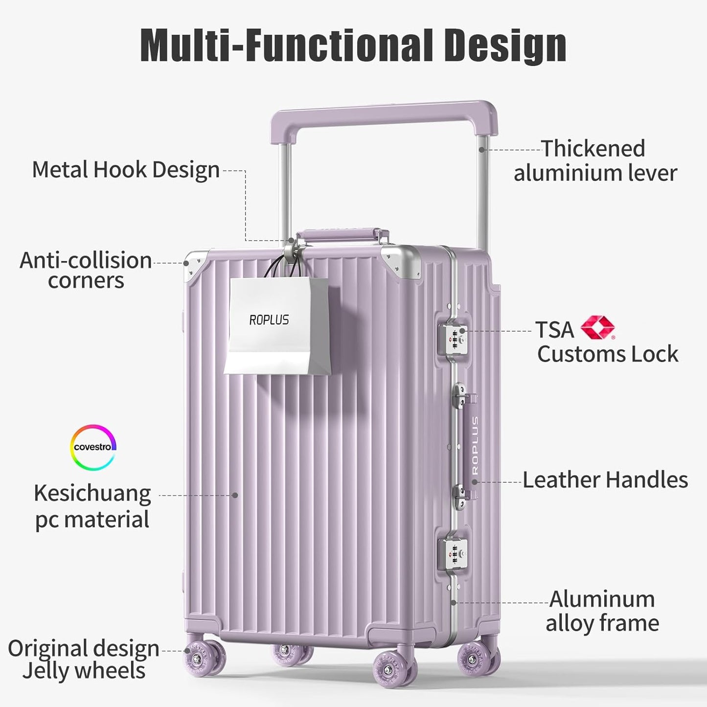 Aluminium Frame Checked-Luggage with Smooth Jelly Wheels, Hardside Zipperless Rolling Suitcase with TSA Lock (Purple, 21-Inch)