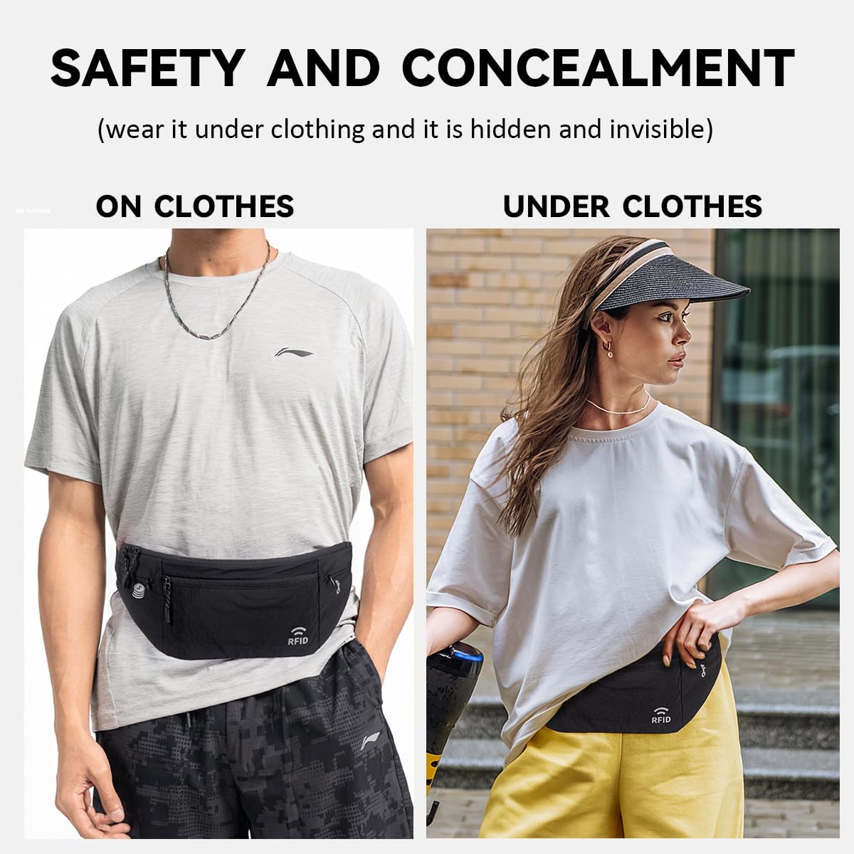 Travel Money Belt for Men and Women hidden slim passport holder - travel wallet with RFID blocking under clothes to protect Cash, Credit Cards and Documents (khaki)