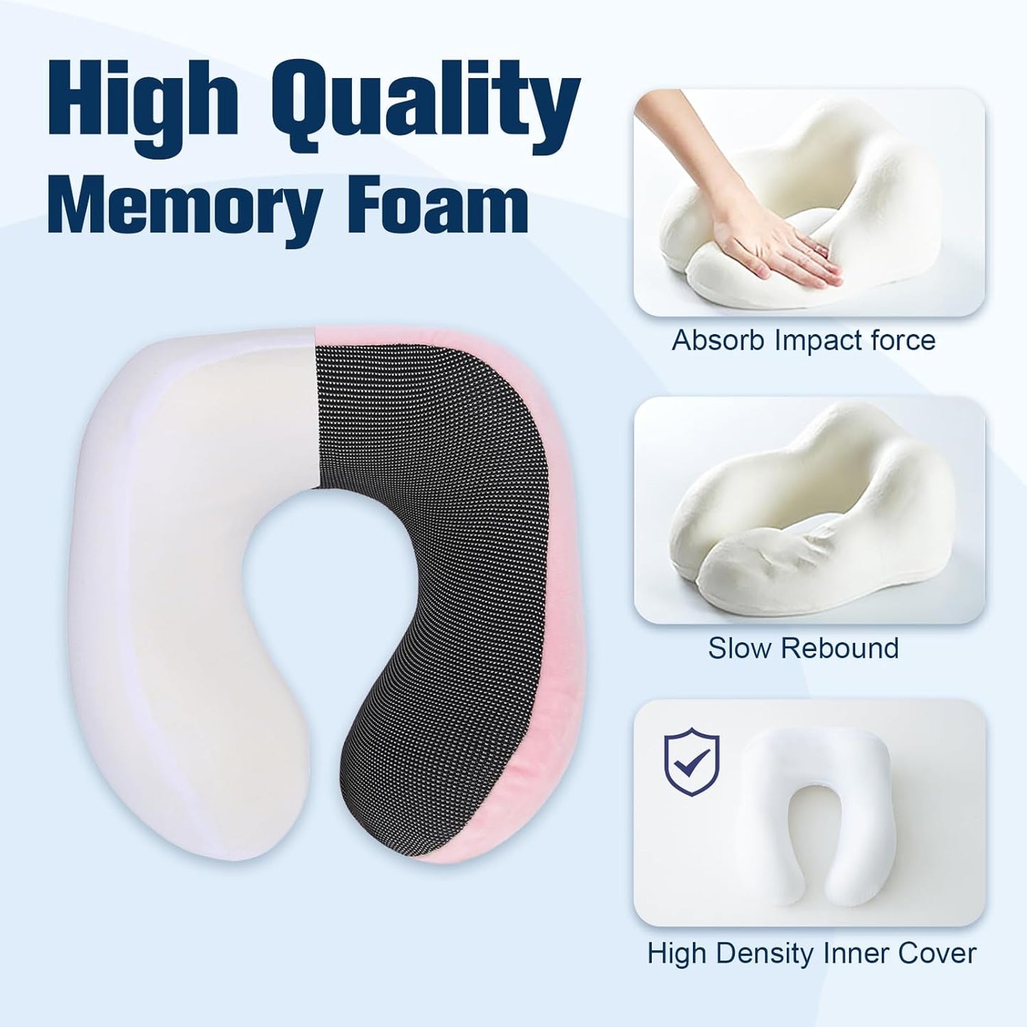 Neck Pillow for Traveling, Travel Pillows for Airplanes,100% Pure Memory Foam Travel Neck Pillow, Adjustable Flight Pillow, Portable Plane Accessories with Eye Mask, Earplugs, Carry Bag