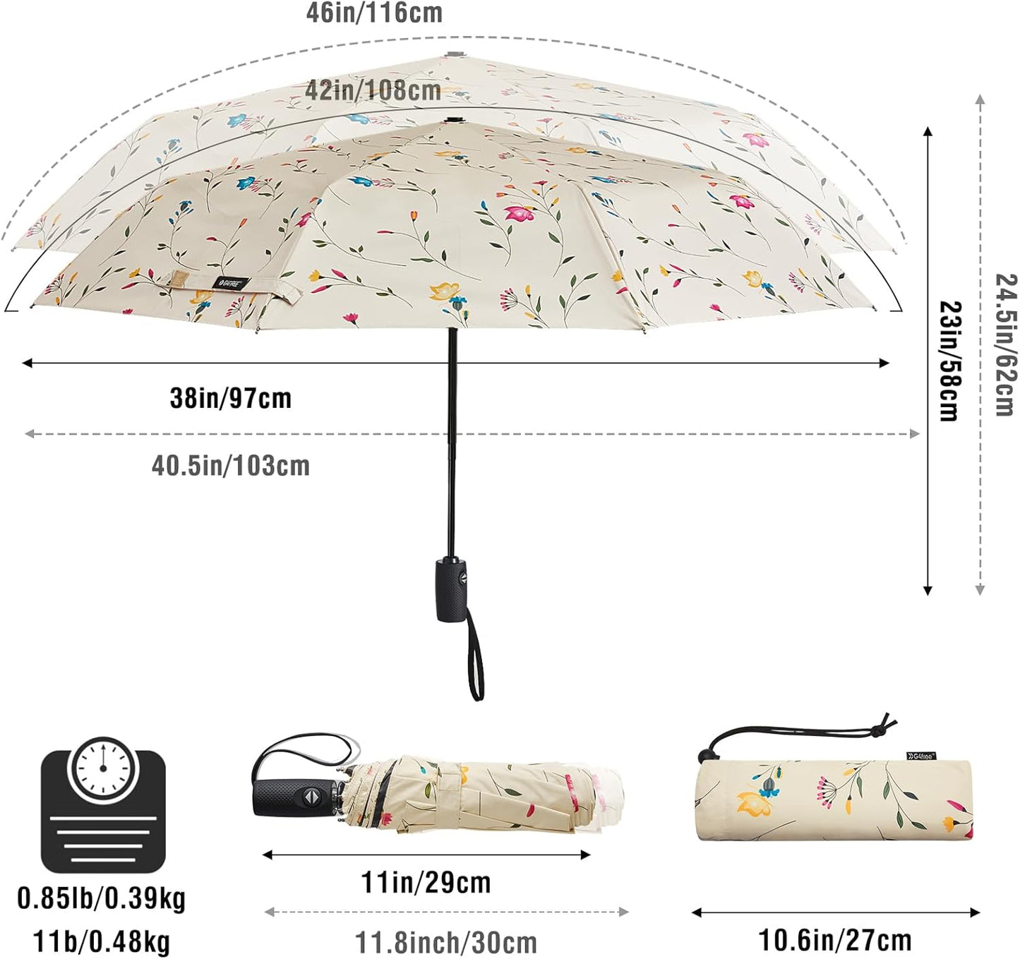 G4Free UPF 50+ UV Protection Large Travel Umbrella 42/46 Inch Auto Open Close Windproof Sun Blocking Umbrella