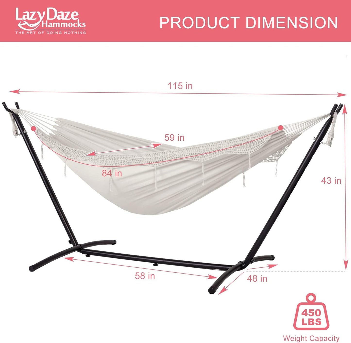 Lazy Daze Hammocks 9FT Double Hammock with Sturdy Steel Stand and Durable Fabric, Camping Lace Hammocks Include Portable Carrying Case, 450 LBS Capacity