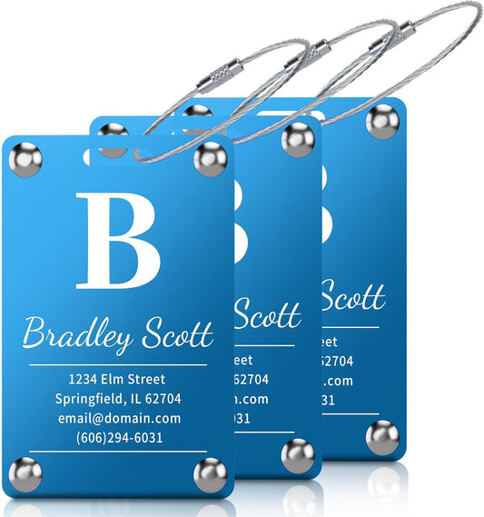 3 Pack Personalized Luggage Tags for Suitcases, Handmade Engraved Stainless Steel Custom Luggage Tags for Cruise Travel with Stainless Loop, Suitcase Identifier Metal Name Baggage Tag