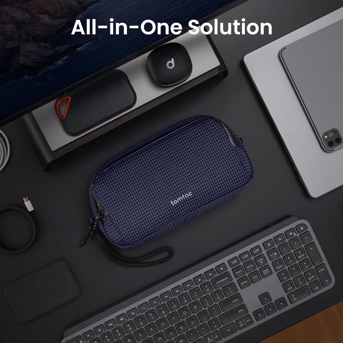 tomtoc Electronic Organizer Travel Case Performance, Water Resistant Dual Compartment Cable Organization Storage Bag for Charger, Cord, Phone, Hard Drive, Power Bank, Accessories Travel Essentials