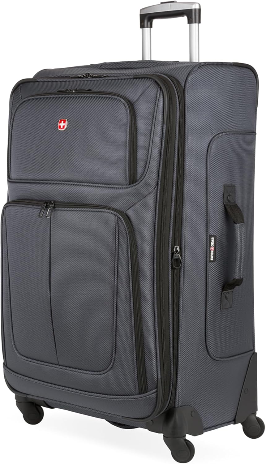 SwissGear Sion Softside Expandable Luggage, Dark Grey, Checked-Large 29-Inch
