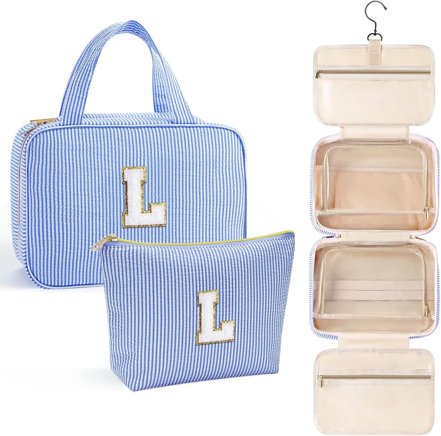 YOOLIFE Kids Toiletry Bag Initial Makeup Bag for Teen Girls - Birthday Gifts for 7 8 9 10 11 12 13 14 15 16 17 18 Year Old Girls, Teen Girl Gifts Trendy Stuff - Letter L, Blue