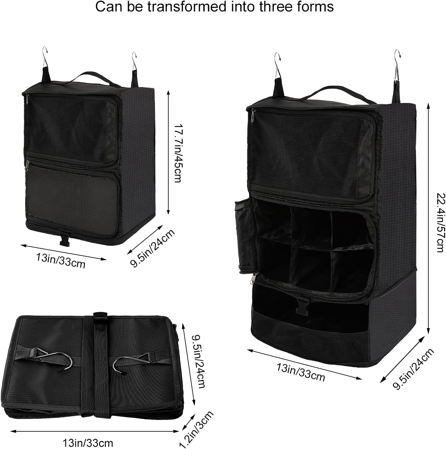 TABITORA Travel Portable Hanging Shelves Closet Organizer Packing Luggage Storage with Multifunctional and Foldable Invisible Compartment,Lightweight, for Suitcase, RV,Closet…Black,XL