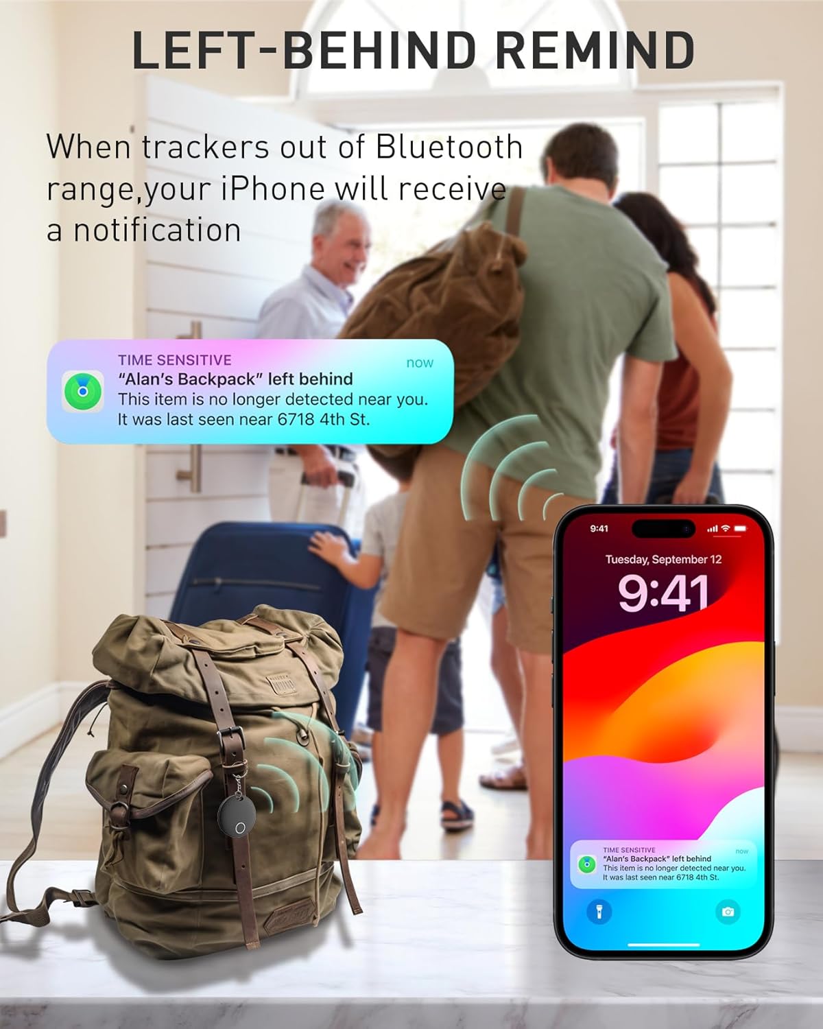 Air Tracker Tags-2 Pack [Apple MFi Certified] (iOS Only), Smart Bluetooth Tracker, Compatible with Apple Find My, Item Locator for Keys, Luggage, Wallet, Suitcase, Bags, IP67 Waterproof