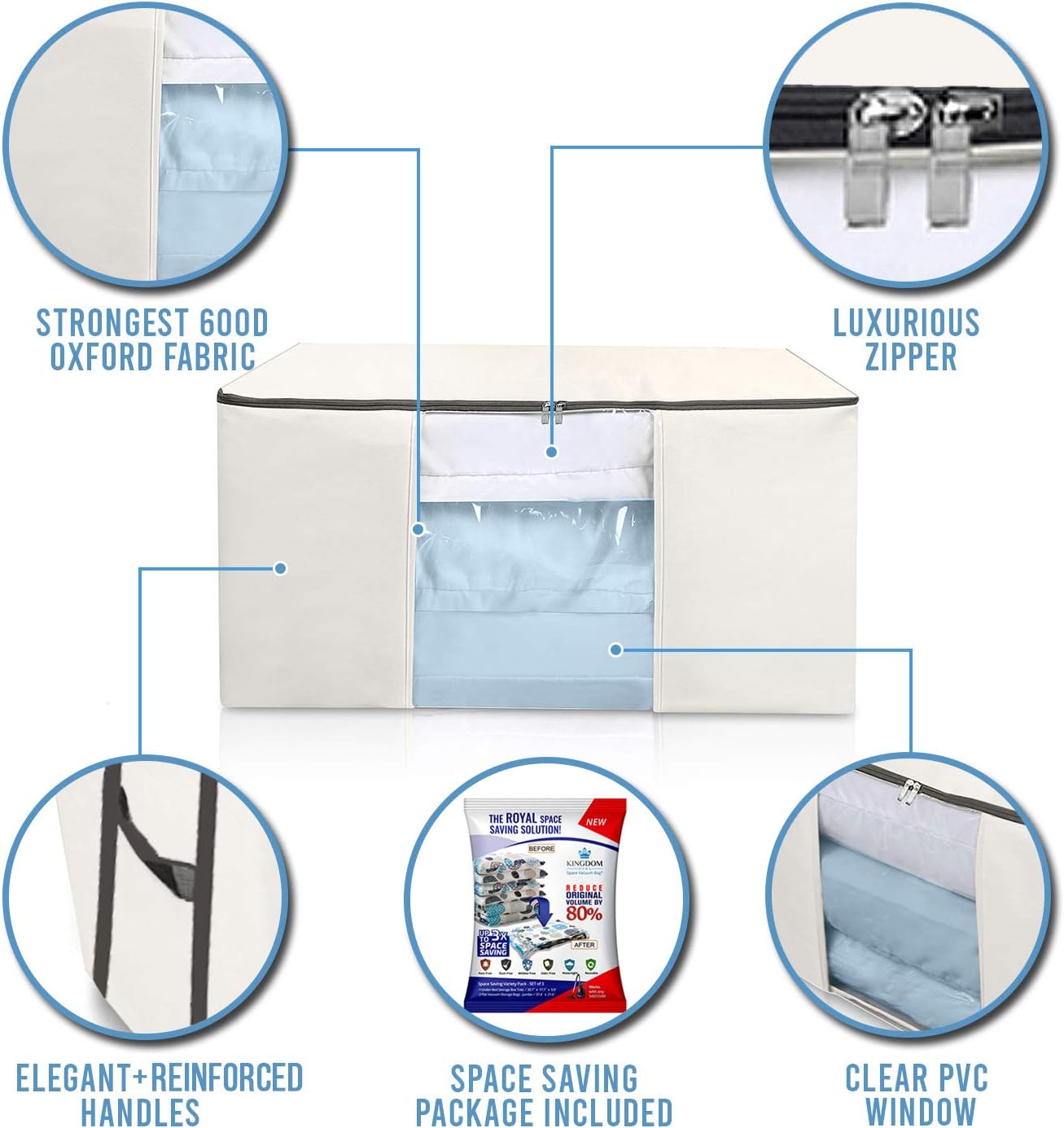 Cube Vacuum Storage Bags, Space Saver Bags, Decorative Totes with Cubic Vacuum Compression Seal Bags for Clothing & Bedding. Jumbo Organizer for Storing Clothes, Comforters, Blankets, Pillows & More!