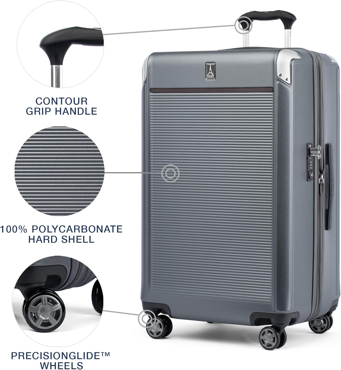 Travelpro Platinum Elite Hardside Expandable Checked Luggage, 8 Wheel Spinner, TSA Lock, Hard Shell Polycarbonate Suitcase, Vintage Grey, Checked Large 28-Inch