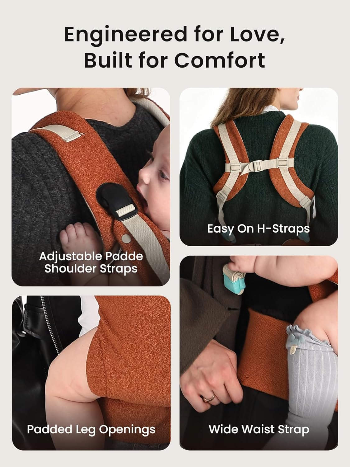 Grownsy Baby Carrier Newborn to Toddler (7-44lbs), Ergonomic & Cozy Wraps with One-Click Buckle, Head Support for Hands-Free Comfort, Sepia