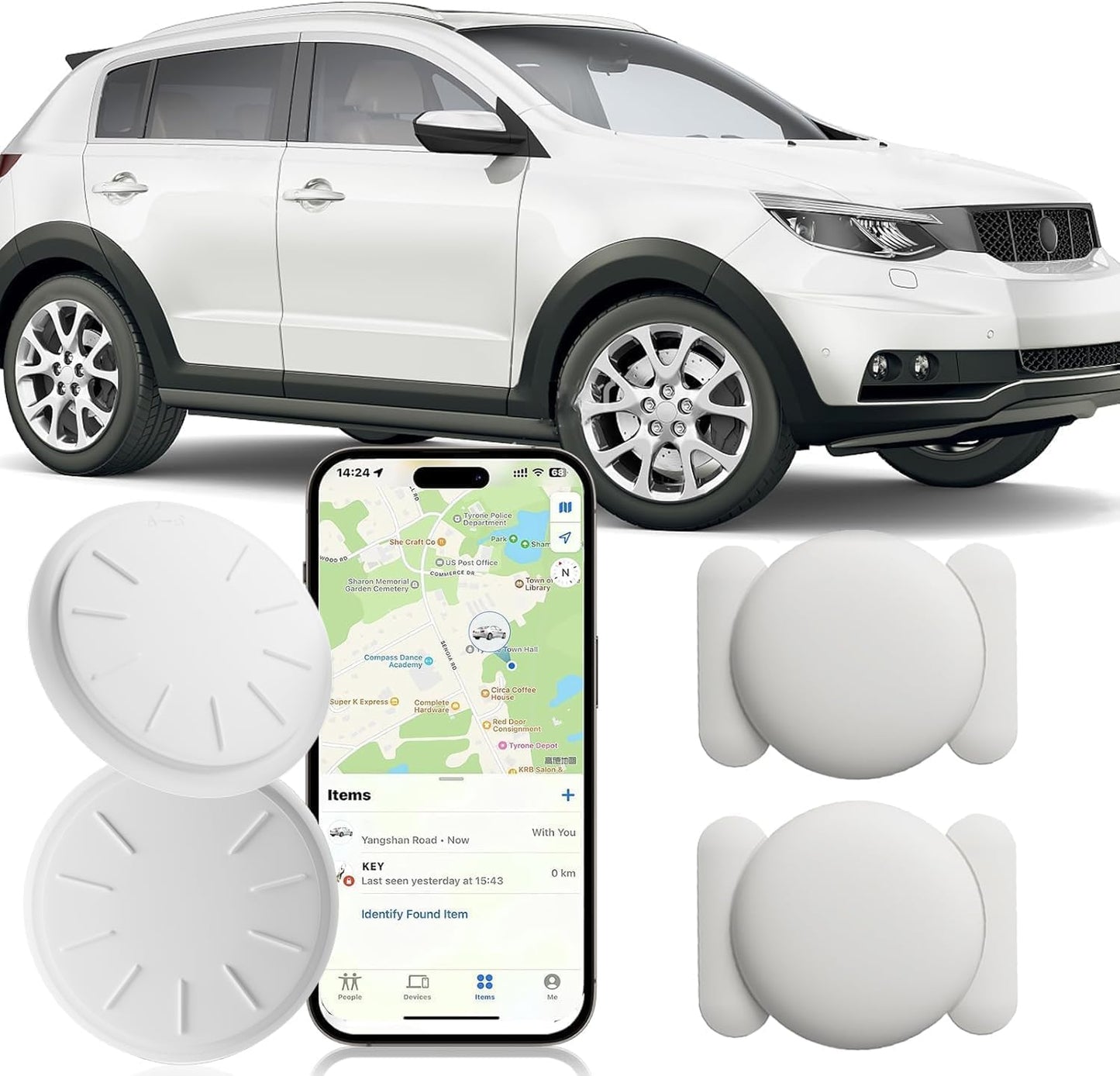 No Subscription Vehicle GPS Tracker,Portable Car GPS Tracker Work with Apple Find My（iOS Only,Mini Magnetic GPS Device Full Coverage Pinpoint Vehicle Location Elderly Children Pets (White,2PCS)