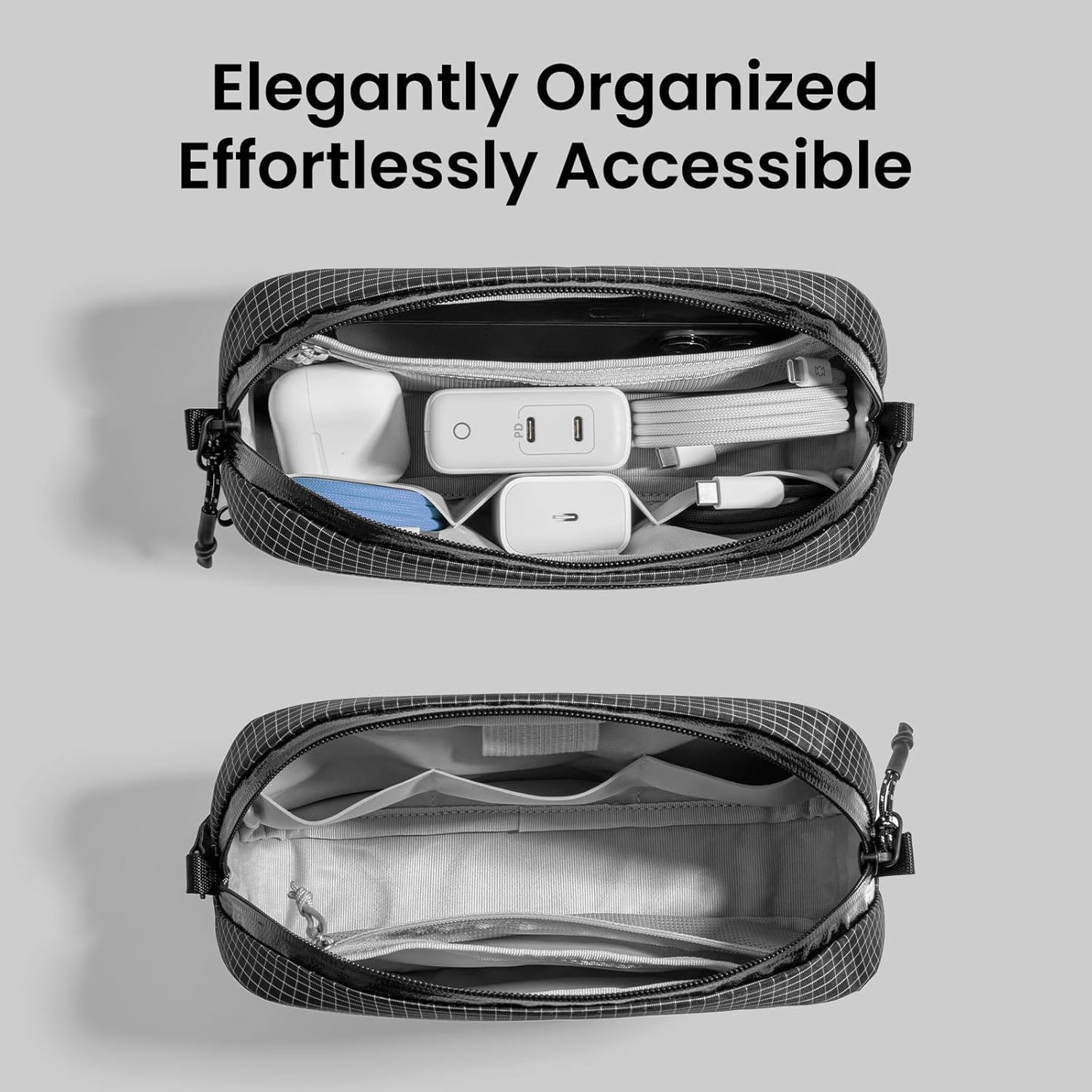 tomtoc Electronics Organizer Travel Case Performance, Water Resistant Bag Cable Tech Pouch Accessories, Carry Storage for Cord, Phone, Cables, Airpods, USB Flash Drive, Daily Items