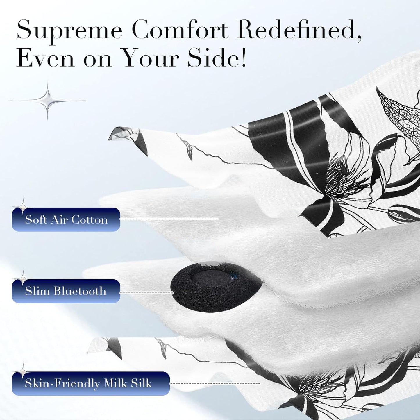 LC-dolida Sleep Mask with Bluetooth Headphones, Extra Large Silk Eye Mask for Sleeping Side Day Sleepers, Sleep Headphones Bluetooth 5.4 for Women Men with Thin Speaker, Blackout, Comfort, Microphone