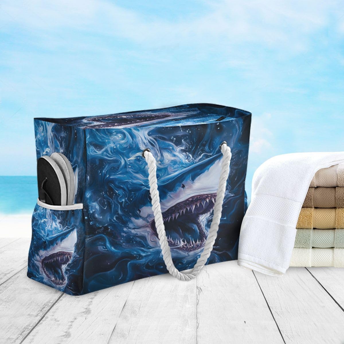 senya Large Beach Bags Totes Canvas Tote Shoulder Bag Soft Wave Water Resistant Bags for Gym Travel Daily Ocean