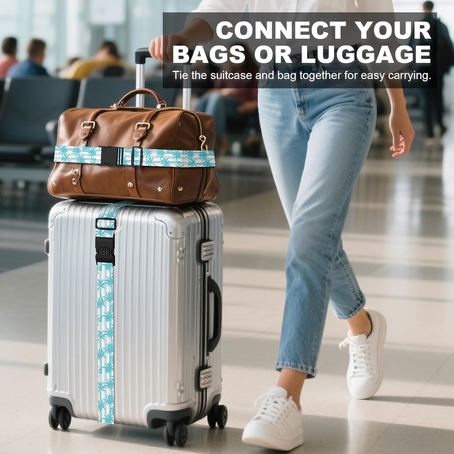 2 Pack Luggage Straps, Adjustable Cute Printing with Combination Lock Luggage Straps for Women Men Travel School Business Trips-Coconut Trees