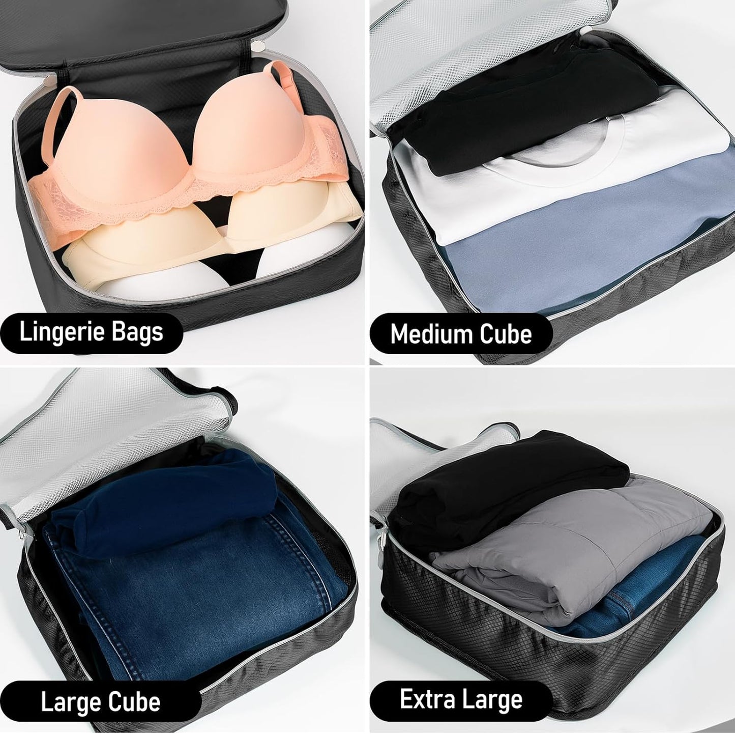 4-Piece Packing Cube Set - Lightweight Luggage Organizers for Travel, Vacation and Suitcases - Durable Accessories with Compression