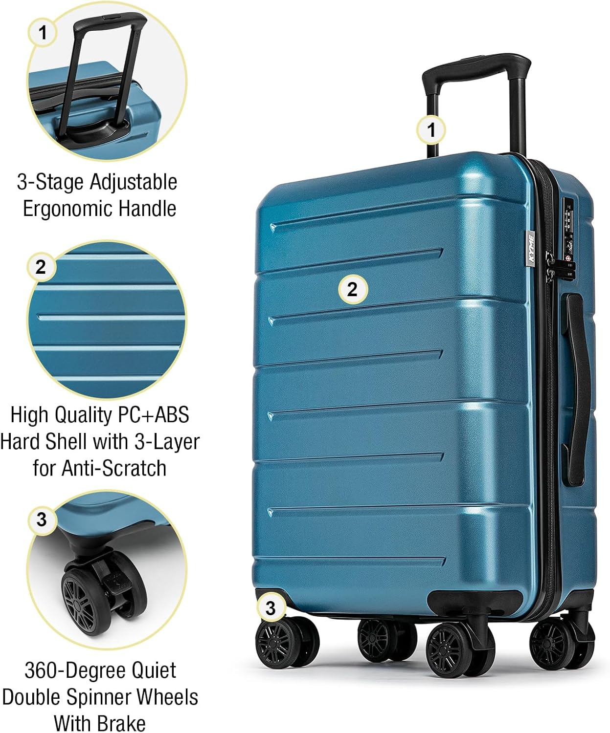 KYME Suitcases with Wheels Hardshell 30 Inch Luggage TSA Approved Large Checked Luggage Durable Travel Rolling Suitcase with Cup Holder for Women Men Light Blue