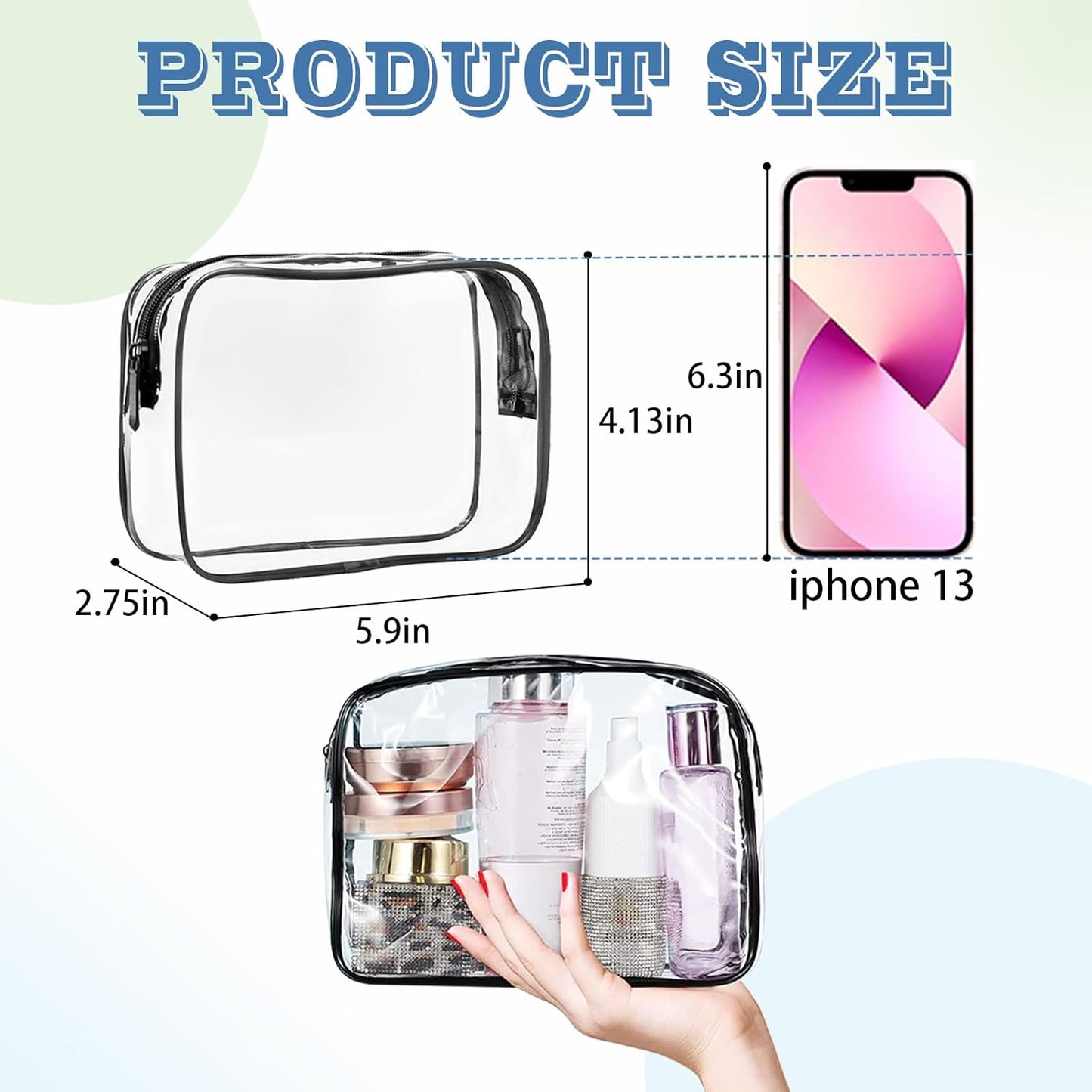 16 Pieces Clear Makeup Bags Bulk, TSA Approved Toiletry Bag for Travel, PVC Waterproof Travel Small Pouches Clear Pouch with Zipper for Men and Women Carry-on Travel Essentials Cosmetic Bags (Black)