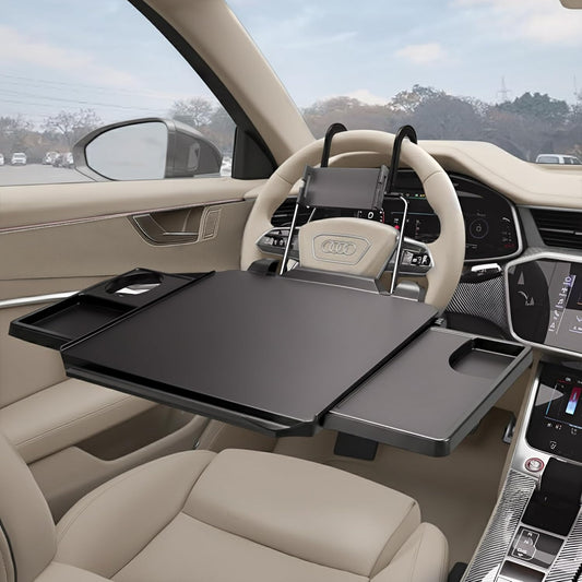 2-in-1 Car Steering Wheel Tray & Back Seat Table with Phone Holder – Height Adjustable Steering Wheel laptop desk, Food Tray , Writing Desk & Car Eating Tray - Car desk tray is Gift for Truck Driver