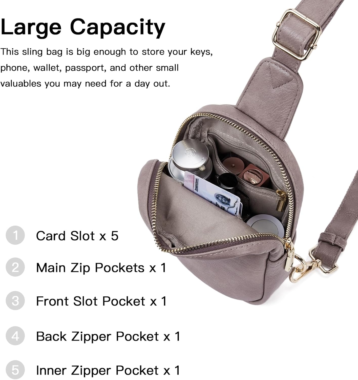 Telena Small Sling Bag for Women Leather Crossbody Fanny Packs Chest Bag for Women