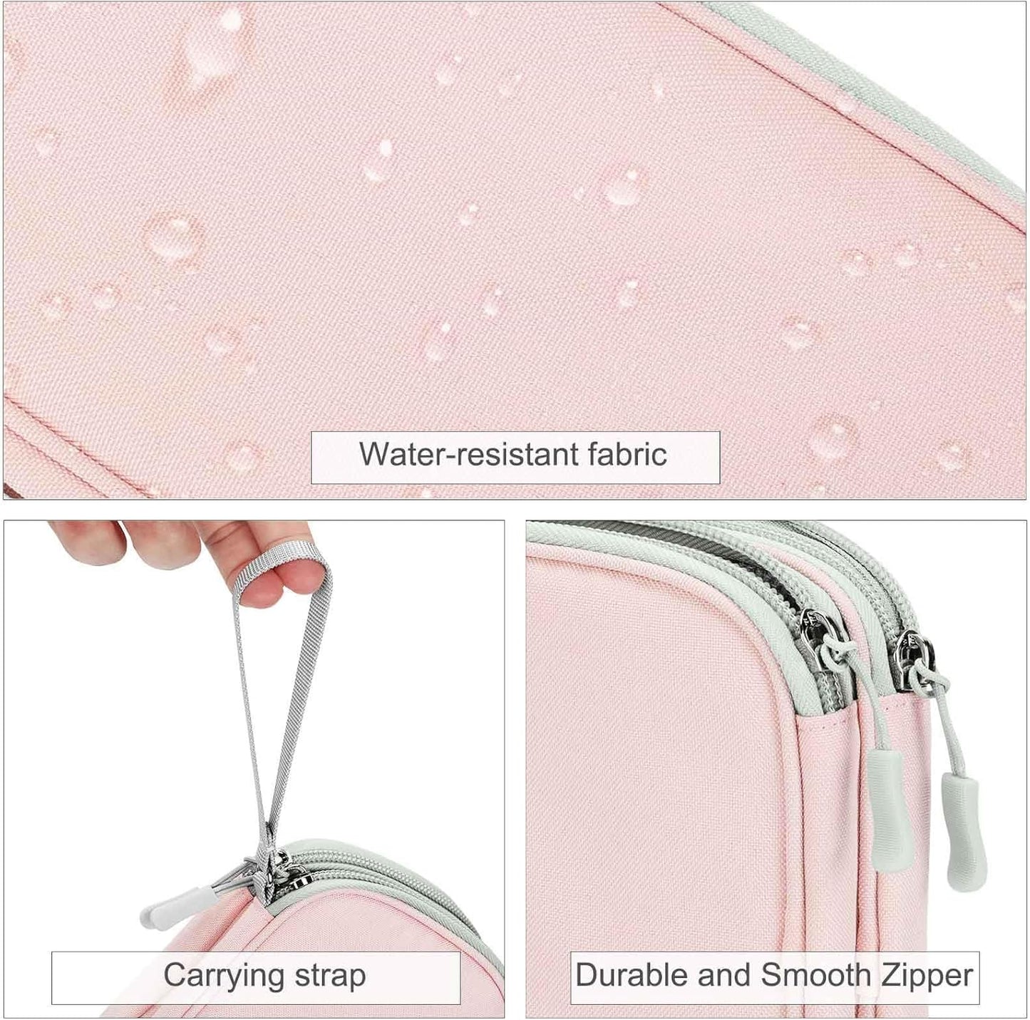 FYY Electronic Organizer, Large Travel Cable Organizer Bag Pouch Electronic Accessories Carry Case Portable Waterproof Double Layers All-in-One Storage Bag for Cable, Cord, Charger, Phone, Light Pink