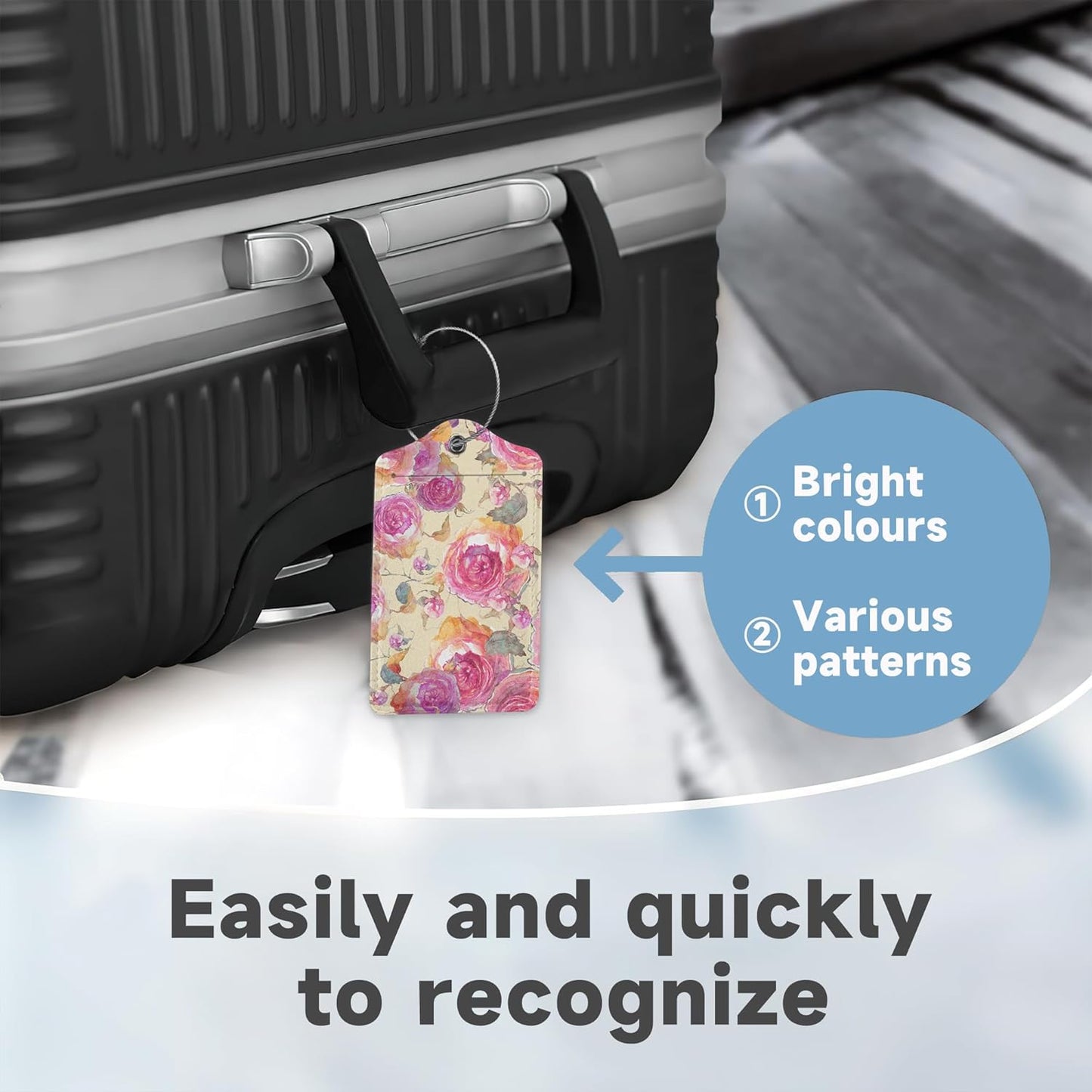 2 Pack Luggage Tag for Suitcase,Retro Flower Rose Leather Suitcase Tags Identifiers with Privacy Name Address Labels and Durable Steel Loop for Women Men Travel