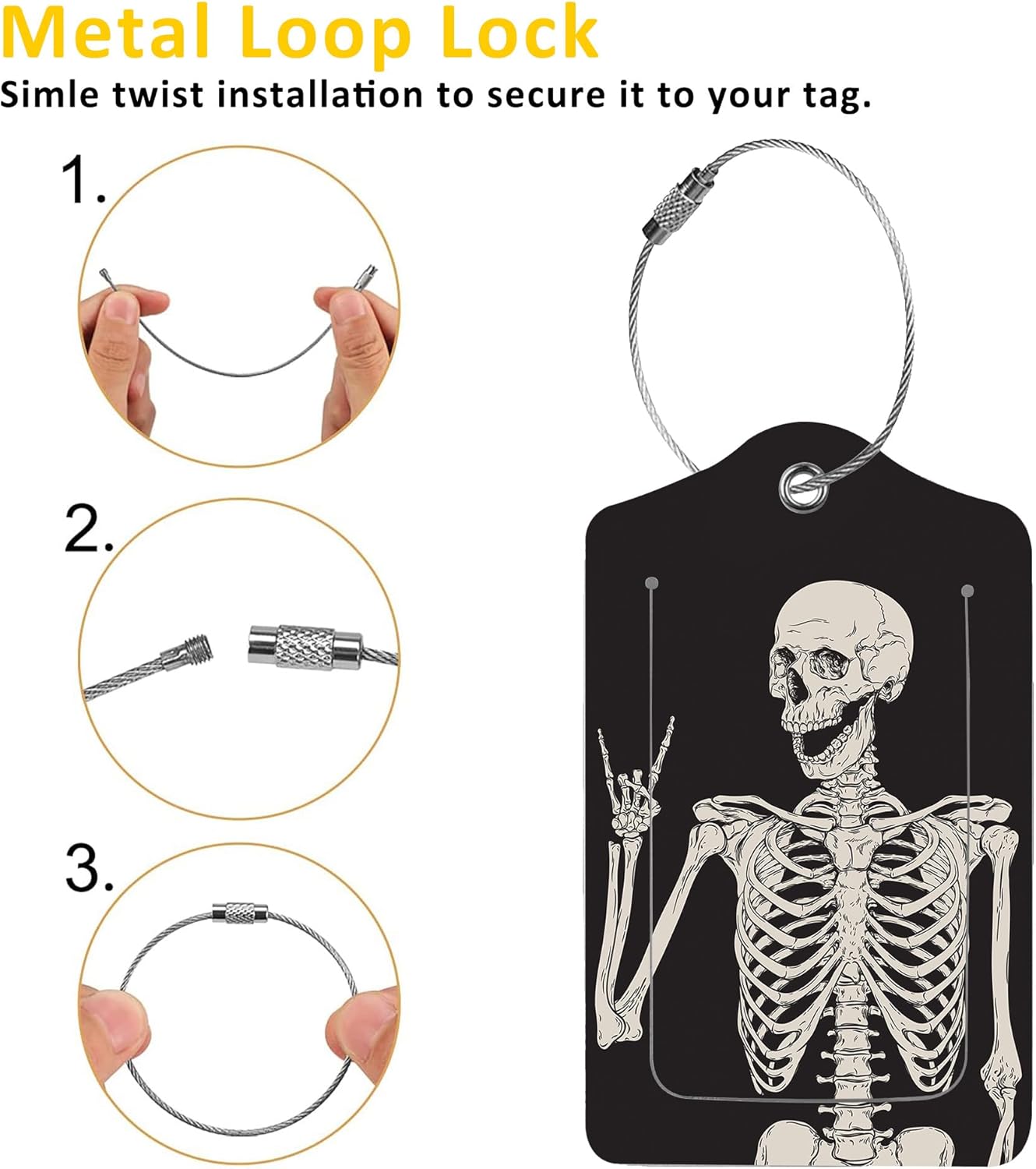 2 Pack Human Skeleton Luggage Tag for Suitcases Skull PU Leather Bag Travel Suitcase ID Identifier Baggage Tags for Women Men Travel