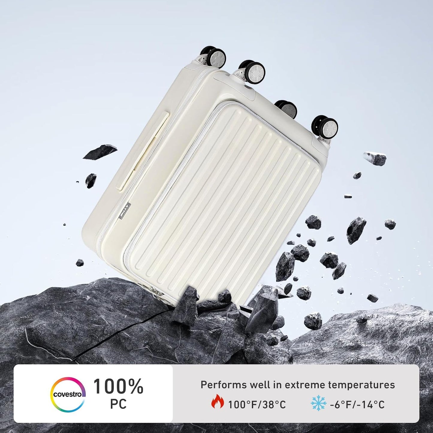 KYME Hardside Carry On Luggage with Laptop Compartment (White, Carry-On 20 Inch)