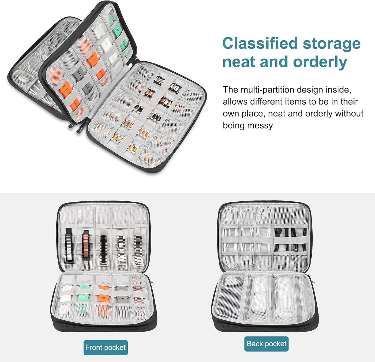 Electronic Accessories Organizer Carry Bag, Travel Cable Storage Case Portable Waterproof Double Layers All-in-One Storage Bag for Cord, Charger, Earphones, U Disk, USB Cable (L)