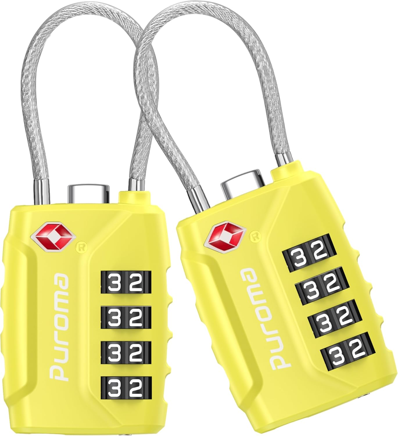 Puroma 2 Pack TSA Approved Luggage Lock, 4 Digit Combination Travel Locks Resettable Code Lock with Zinc Alloy Body for Suitcase, Toolbox, Backpack, Bag, Gym Locker (Yellow)