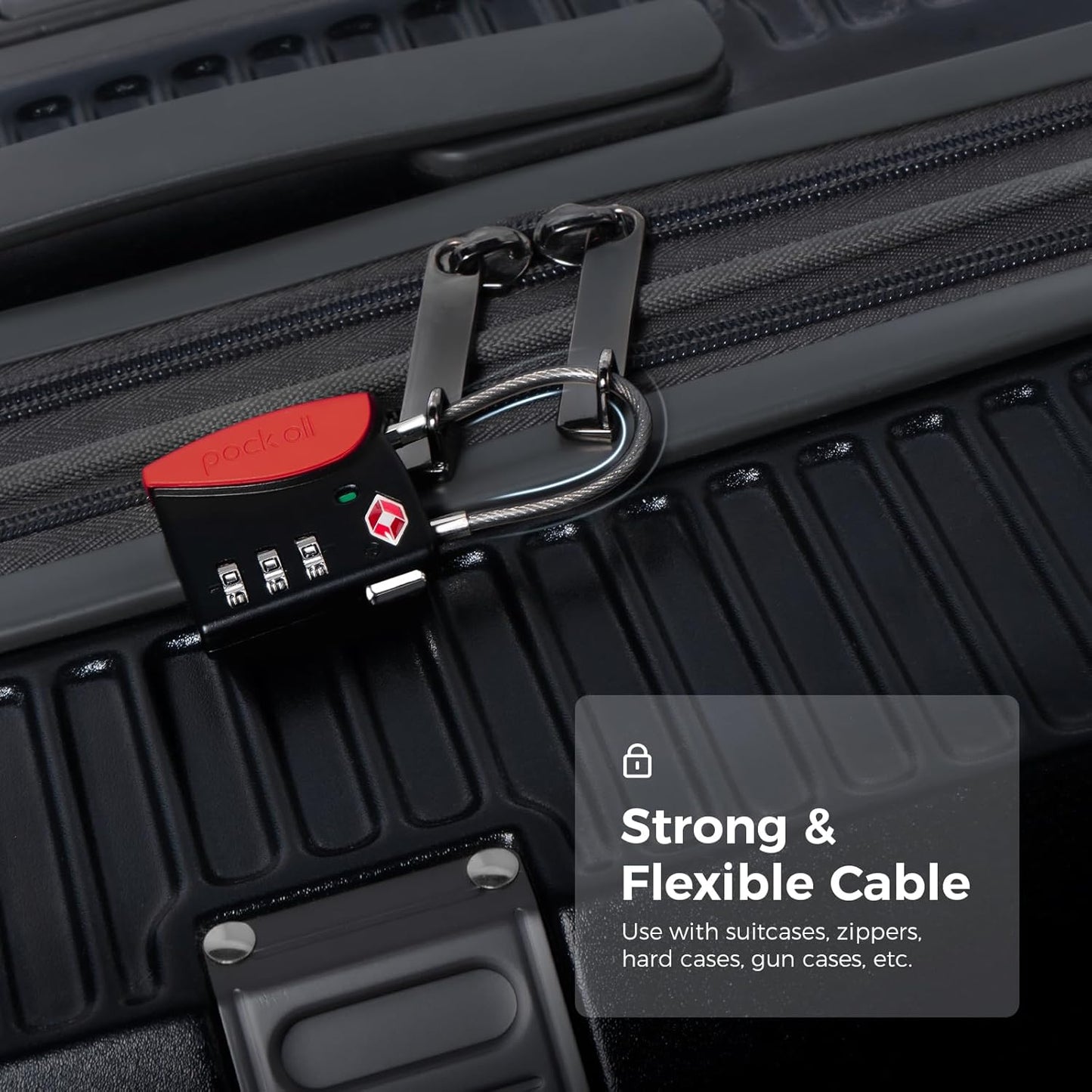 pack all TSA Approved Cable Luggage Locks, 3 Digit Combination Padlocks, Travel Lock for Suitcases & Bag, Alloy Body, Travel Accessories (4 Pack)（Red）