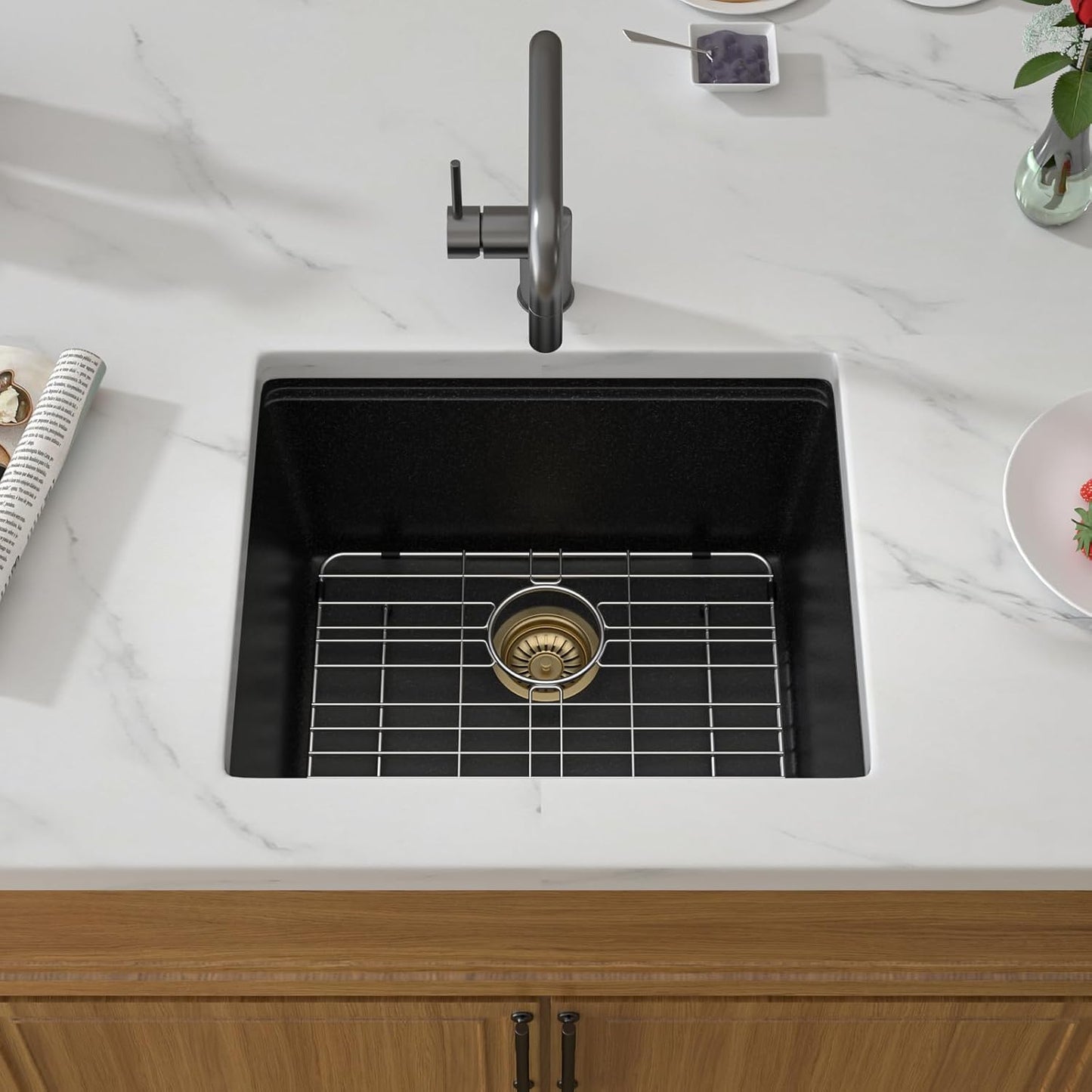 21 Black Granite Composite Bar Sink 18x18 Single Bowl Not Easily Stained Undermount Small Kitchen Sink Small Wet Bar Sinks with Workstation Quartz Natural Stone