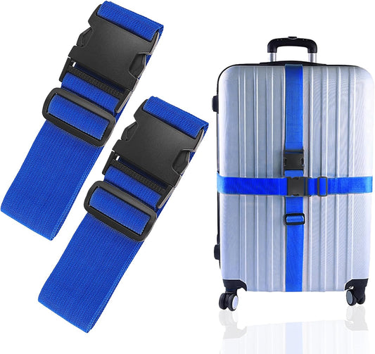 2Pcs Luggage Straps for Suitcase Travel Accessories TSA Approved, 80In Long Belts to Keep Your Suitcase Secure, Adjustable Bag Straps with Quick-Release Buckle for Travel Bag Closure, Blue
