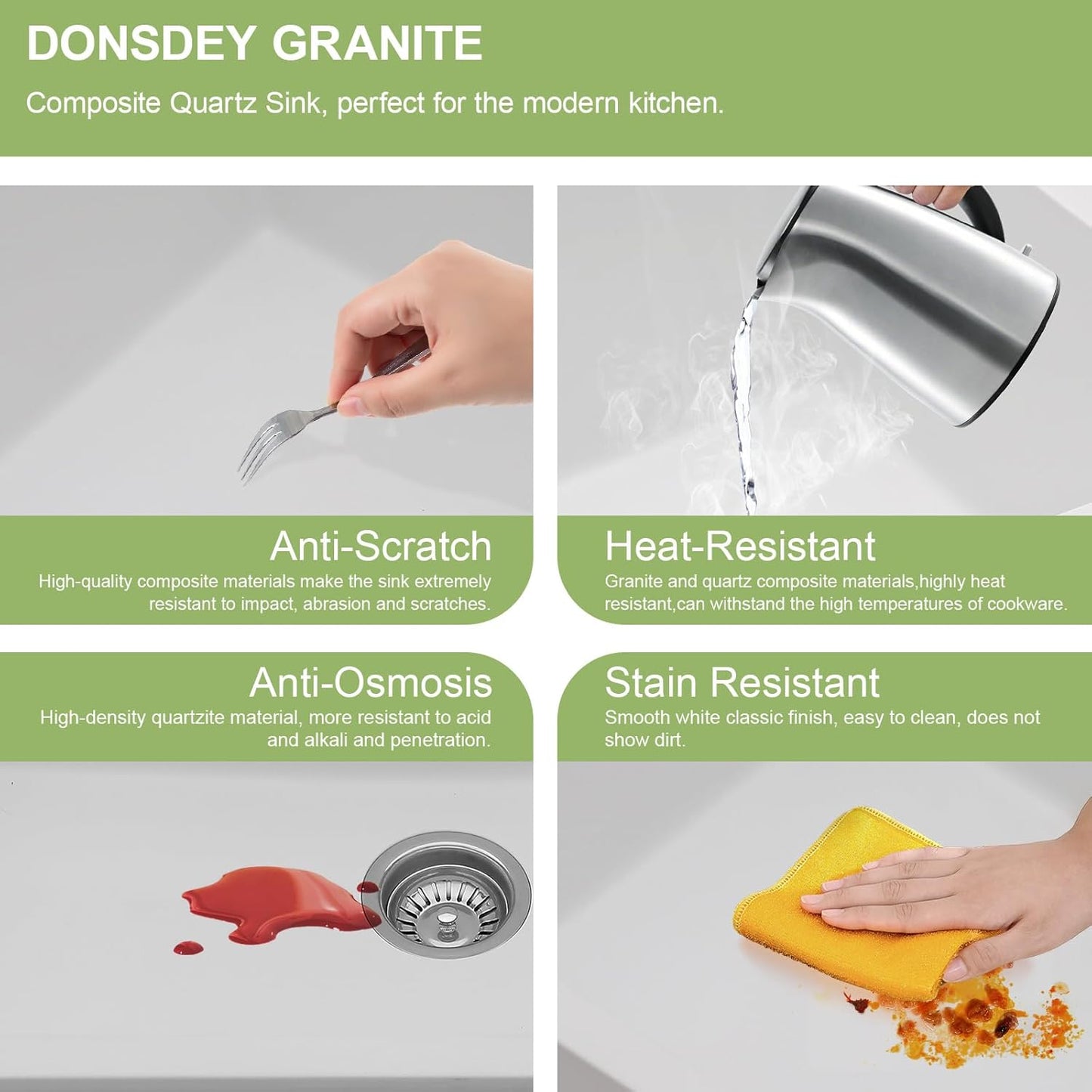 33 Granite Composite Kitchen Sink - Donsdey 33×19 Inch Undermount Kitchen Sink White Granite Quartz Composite Under Counter Single Bowl Sink Basin