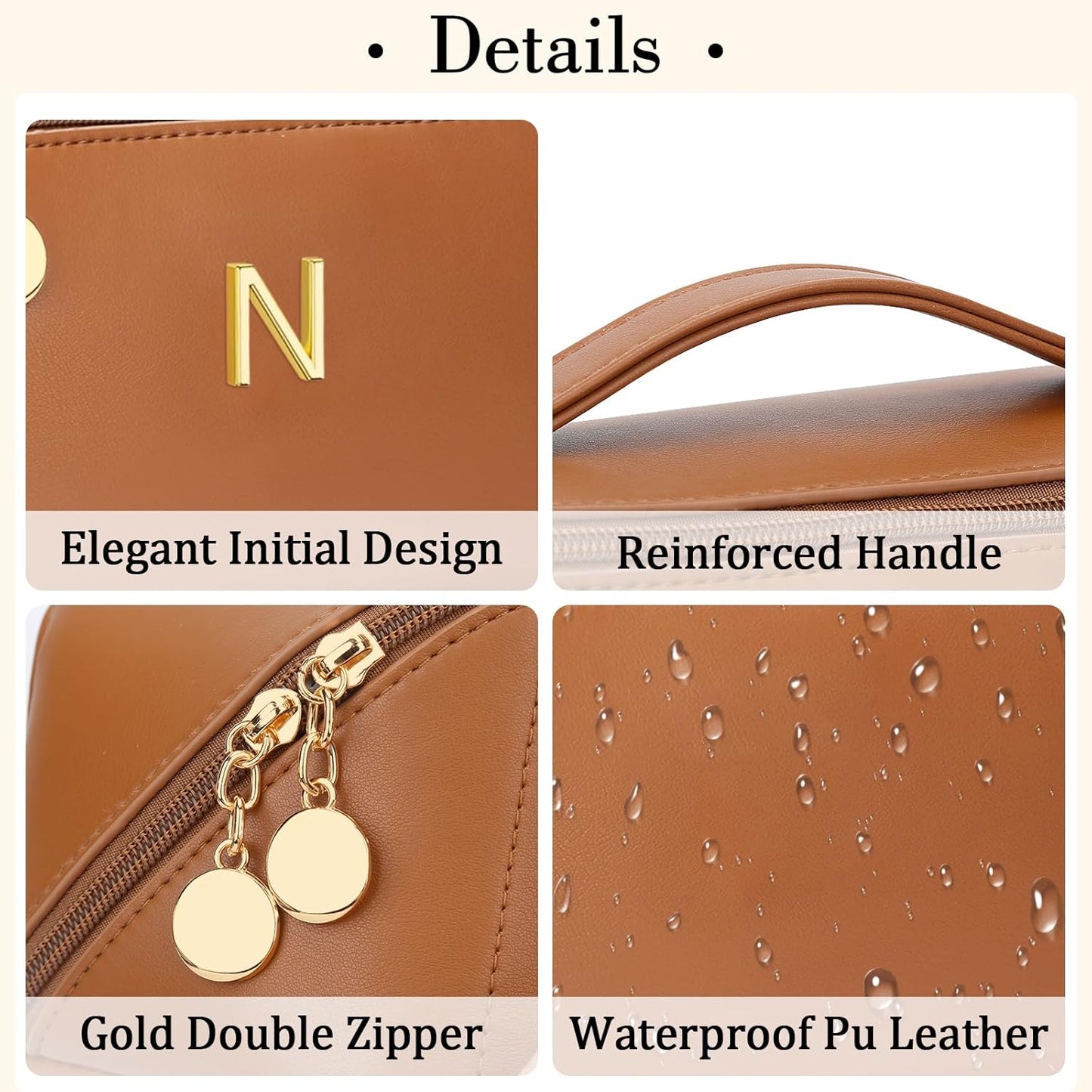 Birthday Gifts for Women Teen Girl, Personalized Initial Makeup Organizer Bag Set, Open Flat Travel Cosmetic Bag With Clear Divider and Handle(Brown,N)