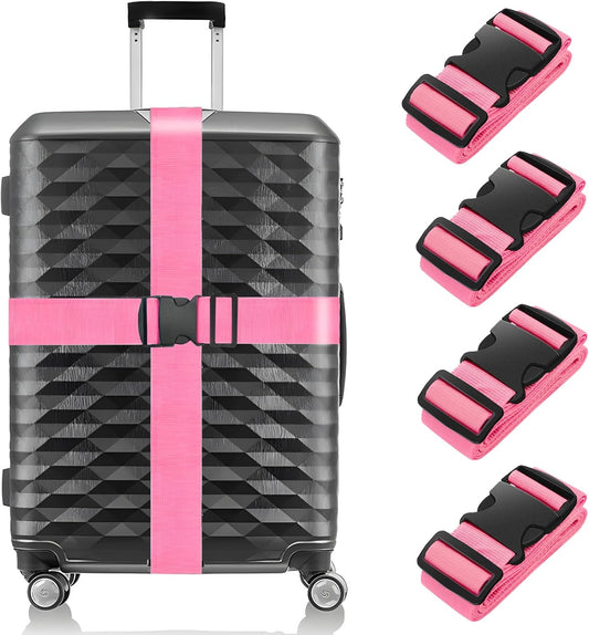BILIONE Luggage Straps, 79" Long Belts Keep Suitcase Secure While Traveling, TSA Approved Add a Bag Premium Accessory for Travel Bag Closure (Pink, 4Pcs)