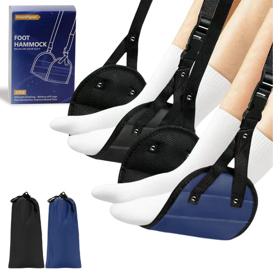 2-Piece Upgraded Aircraft Foot Hammock with Memory Foam,Large Size Airplane Foot Rest - Soft & Comfortable feet Hammock,Travel Essential for Relieving Foot Pain and Swelling
