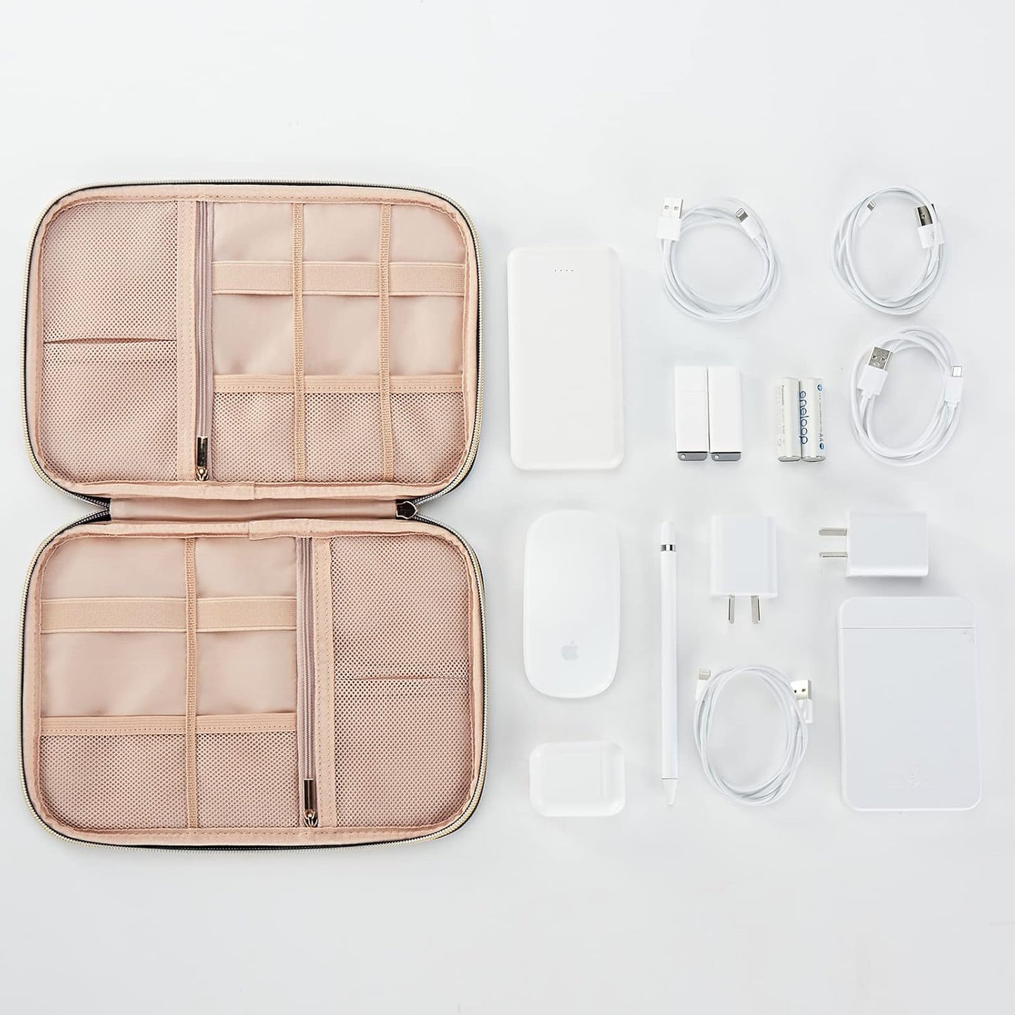 NISHEL Travel Cord Organizer Case, Tech Electronic Bag, Essentials for Charger, Cable, Phone, Hard Drive, USB, SD Card, Aegean-Blue