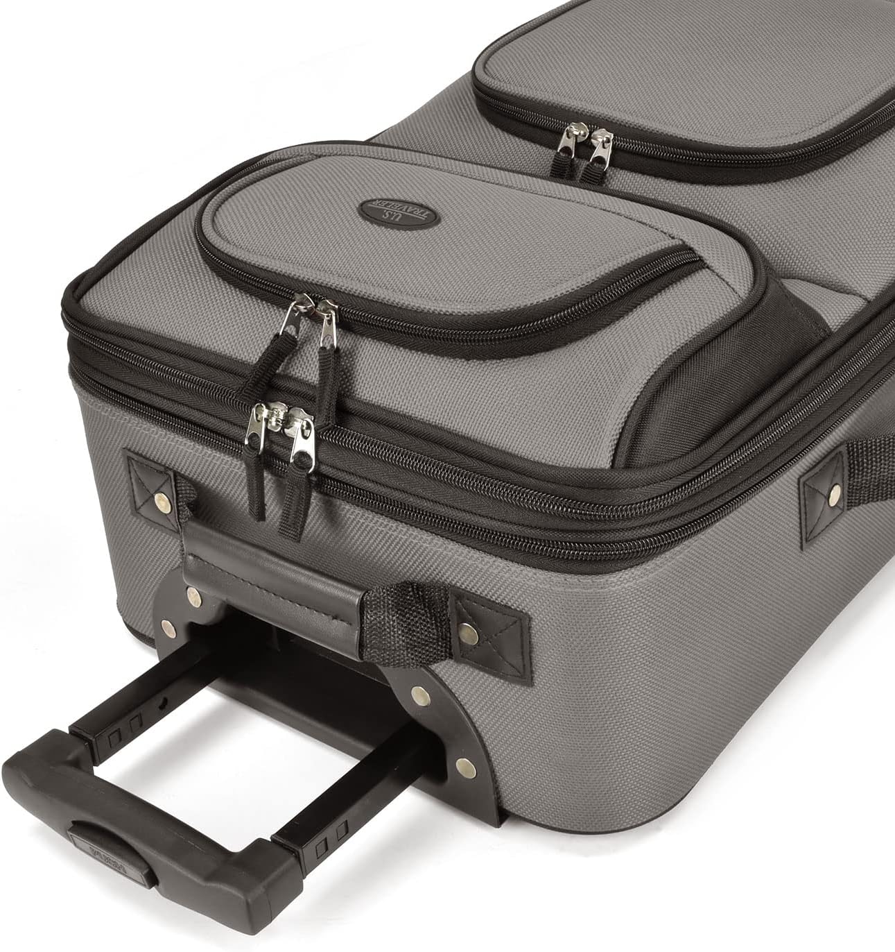 U.S. Traveler Lightweight Rolling 20" Carry On Luggage Softside Suitcase, Grey, 2 Wheel Single