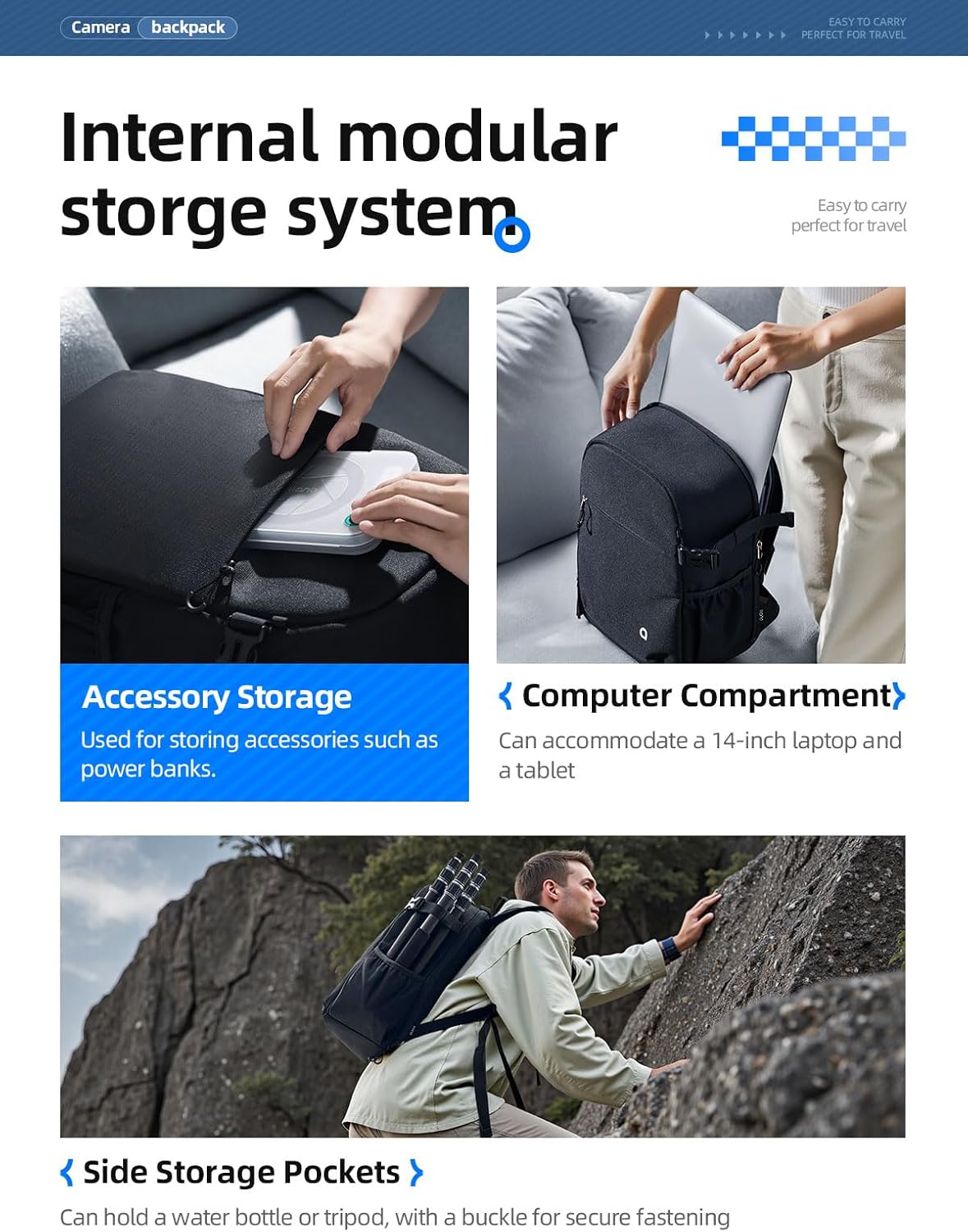 llano Compact Camera Backpack for DSLR/SLR/Mirrorless,Photography Bag with Laptop Slot (for 14" MacBook) & Tripod Holder, Ideal for Travel & Outdoor (for Canon, Nikon, Sony), Small, Black,10L Capacity