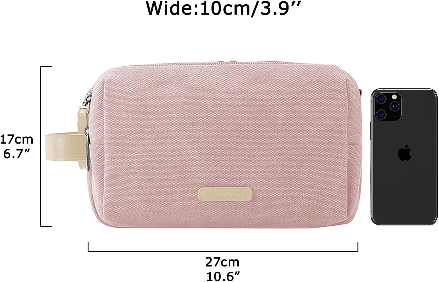 BAGSMART Toiletry Bag for Women, Cosmetic Makeup Bag Organizer, Travel Bag for Toiletries, Dopp Kit Water-resistant Shaving Bag for Accessories, Pink-Medium