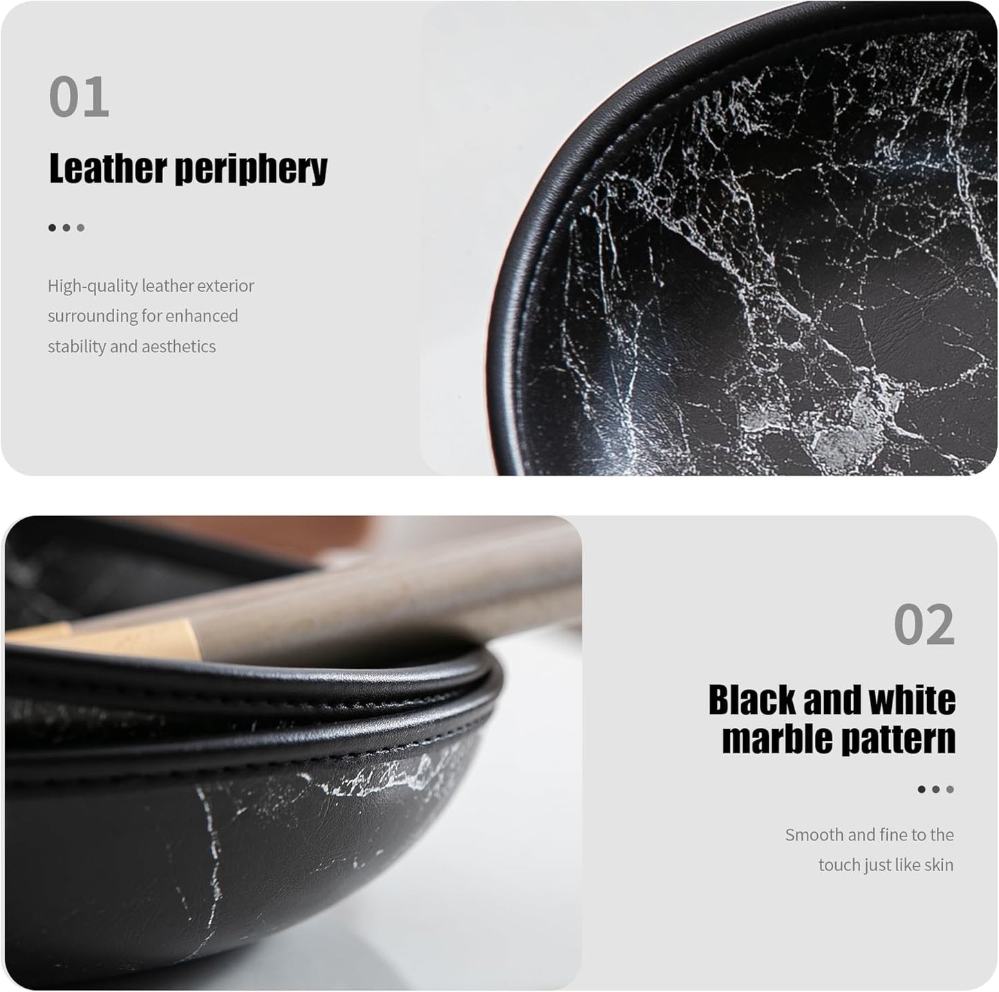 2025 Improved Design Round Marbled Leather Valet Tray Organizer Set of 2, Hard Leather Catchall Tray for Watches, Keys, Wallets, Jewelry & Candys on Desk, Bedside, Nightstand(Round Hard)