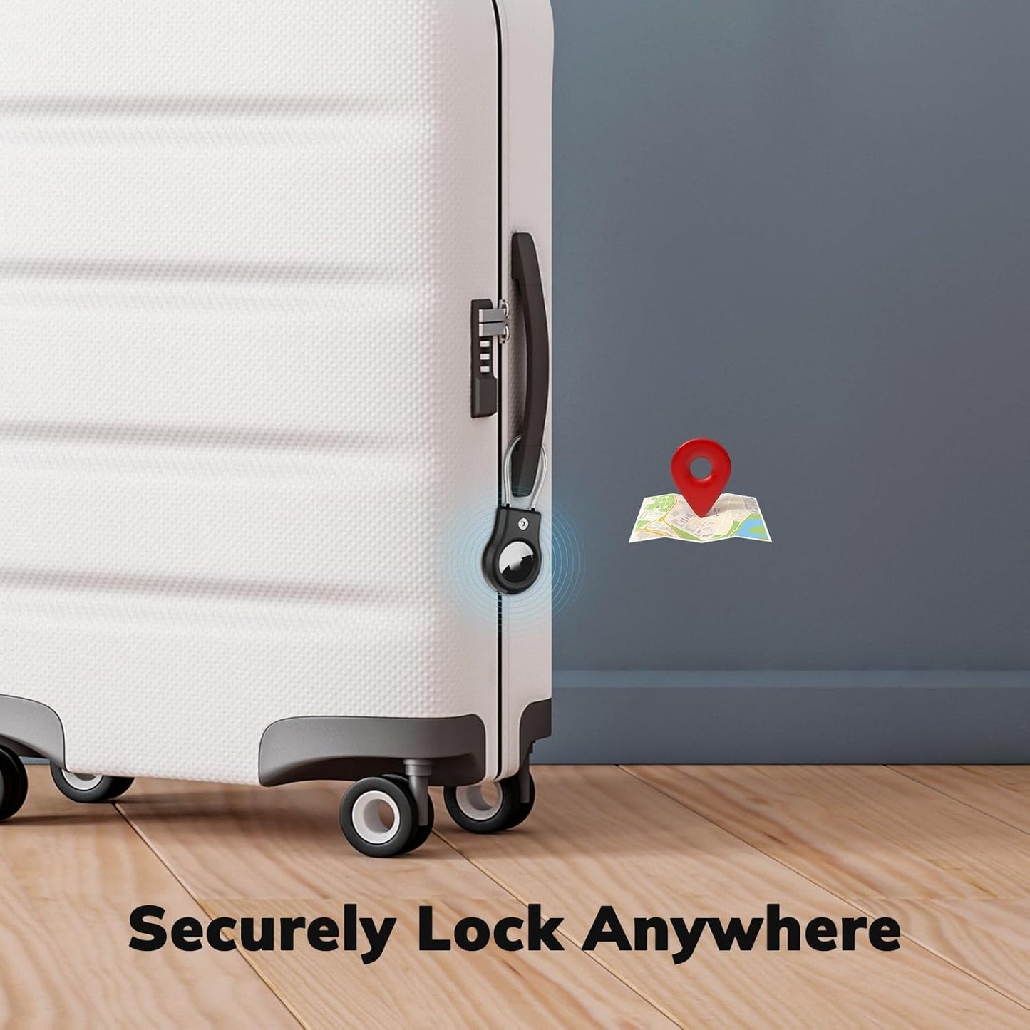 AirTag Keychain Holder - Air tag Lock Case with Wire Cable Compatible with Apple AirTags, Ultra Durable Anti-Lost Protective Case with Keyring for Luggage, Key, Backpack, Pet, Black (4 Pack)