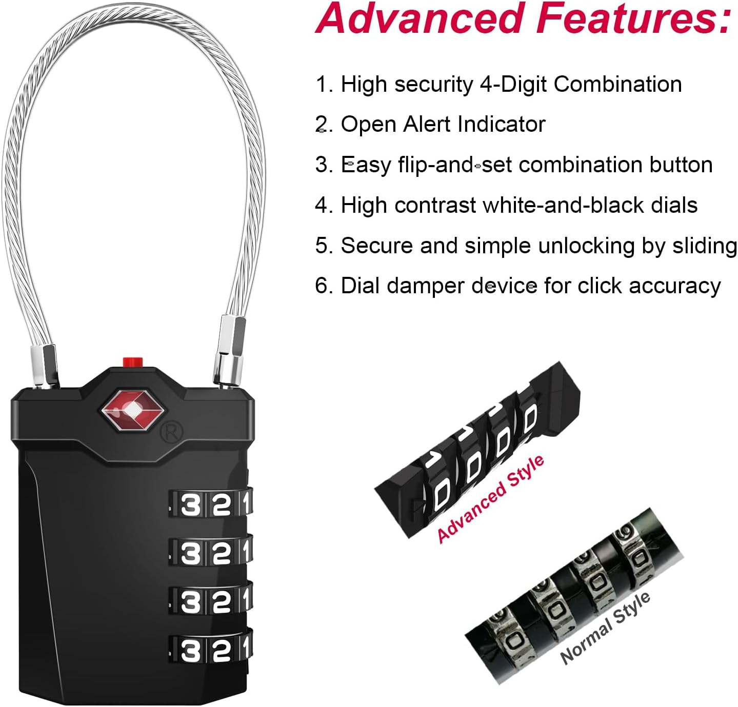 ZHEGE Travel Locks TSA Approved, 4 Digit Cable Luggage Locks with Inspection Indicator for Suitcase, Backpack, Cabinet, Toolbox, Gym & School Locker (2 Pack, Pink)