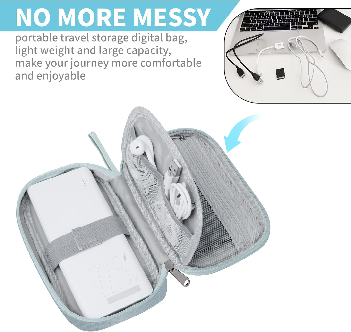 Electronics Travel Organizer,Portable Waterproof Electronic Travel Storage Bag for Small Charging Cord Storage,Charger,Small Electronics,SD Card etc,for Travel,Business -Grey
