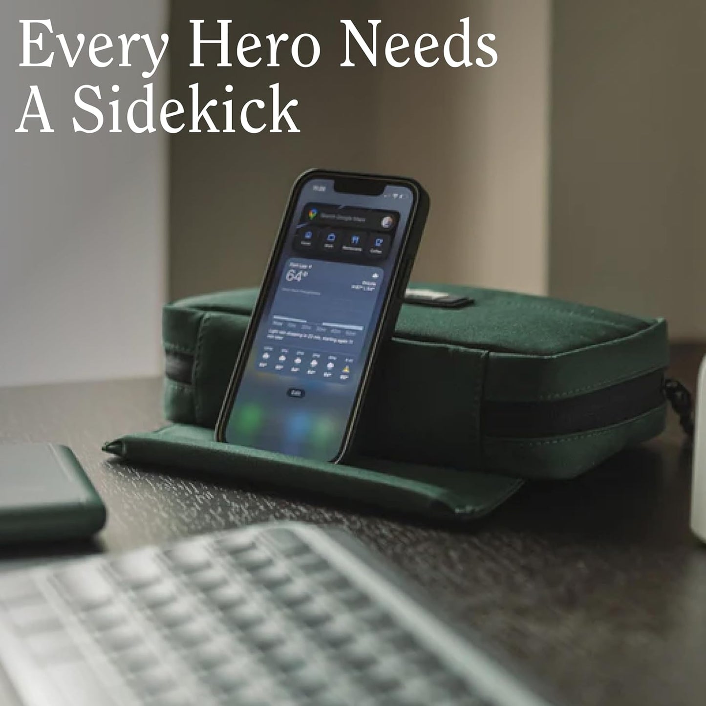 Halfday Sidekick Tech Organizer Kit | Flip-Out Kickstand for Phone/Tablet, Zip-Flat Pouch with Power Mesh & Elastic for Cable & Charger (Splash-Resistant Travel Electronics Accessories Case), Marine