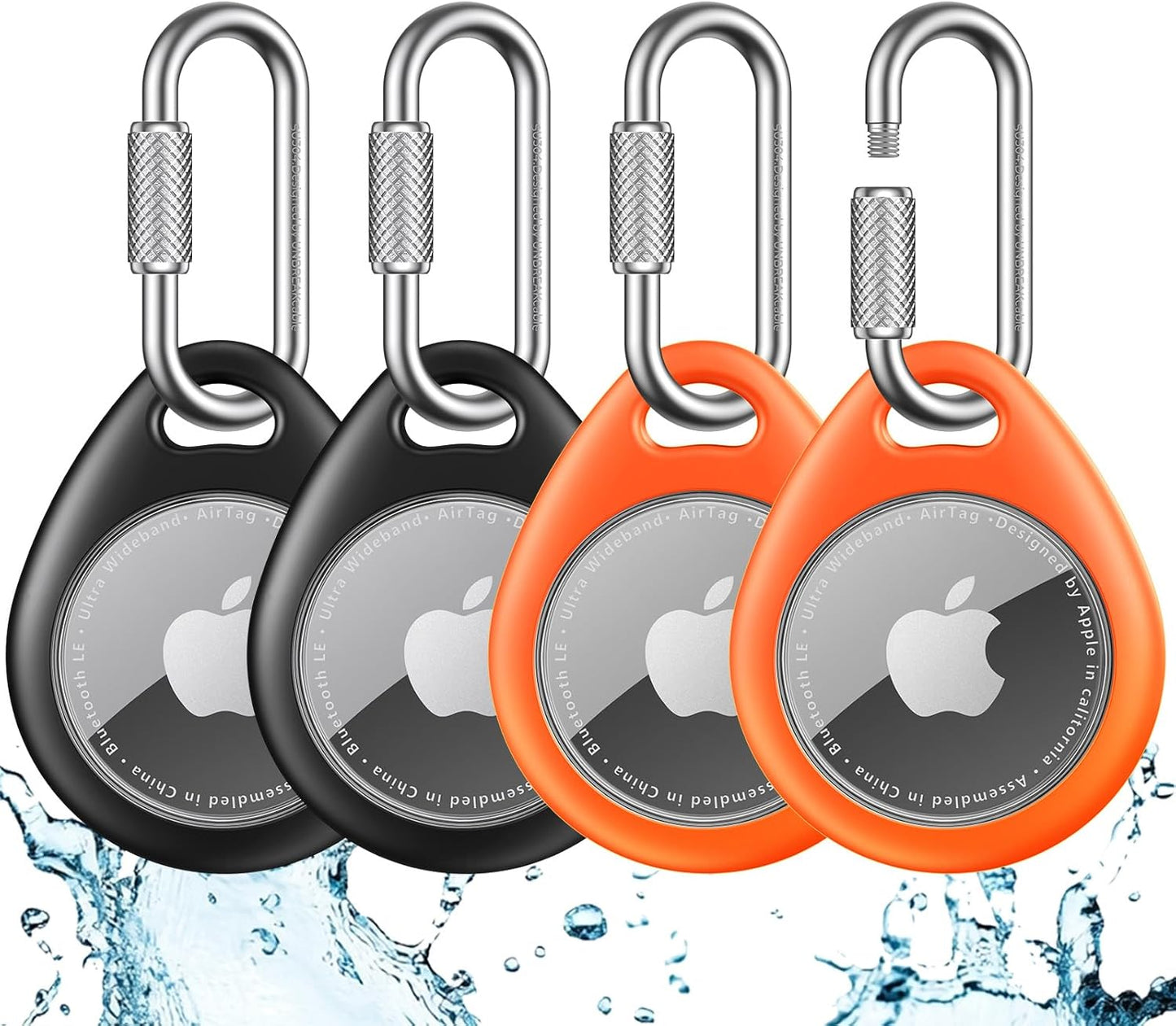 UNBREAKcable AirTag Holder for Apple - 4 Pack Air Tag Case [Professional Carabiner] [Waterproof] [Shockproof] TPU AirTag Keychain for Kids, Pets, Keys, Luggage, Backpacks