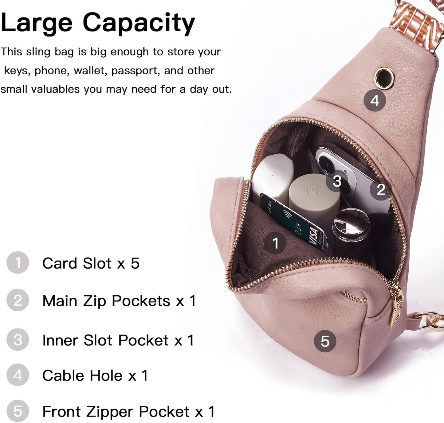 Telena Small Sling Bag for Women Leather Crossbody Fanny Packs Chest Bag for Women